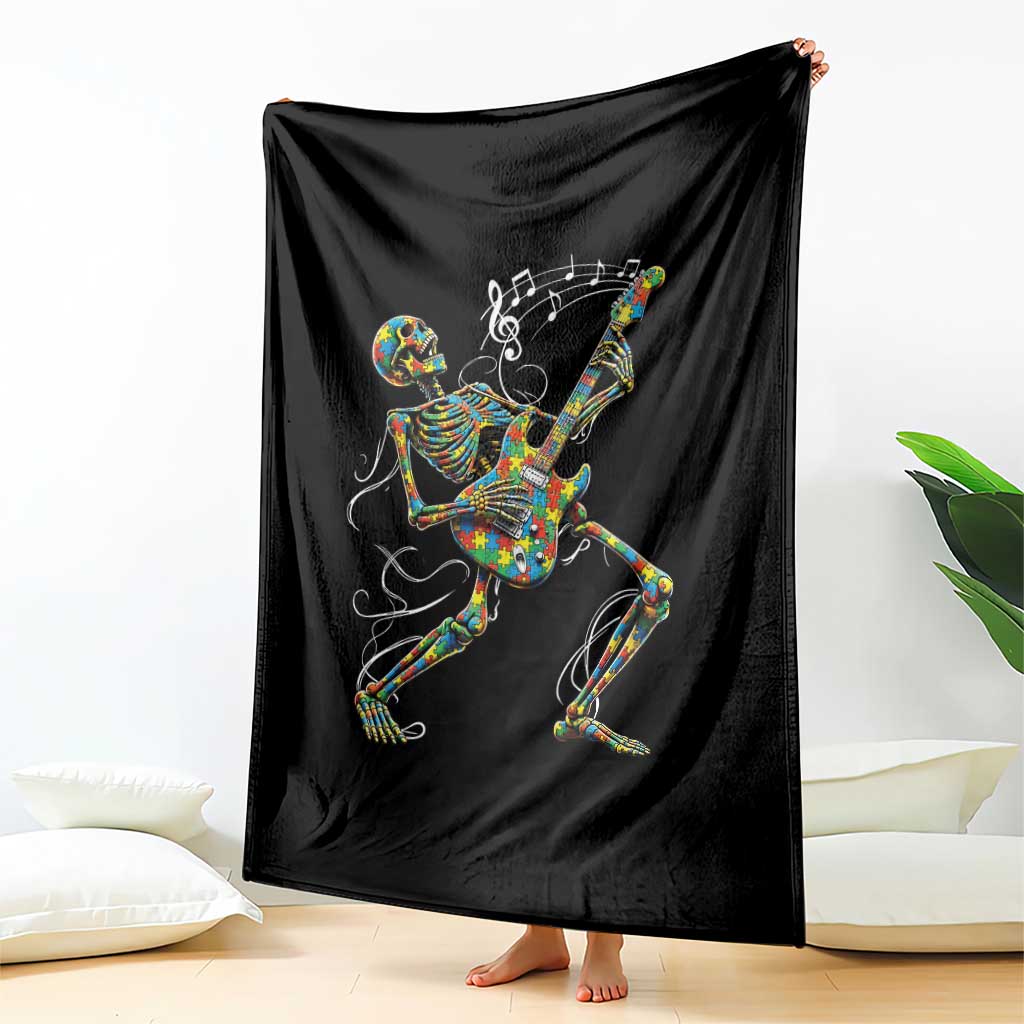 Autism Acceptance Rock Guitar Skeleton Throw Blanket Music Lover