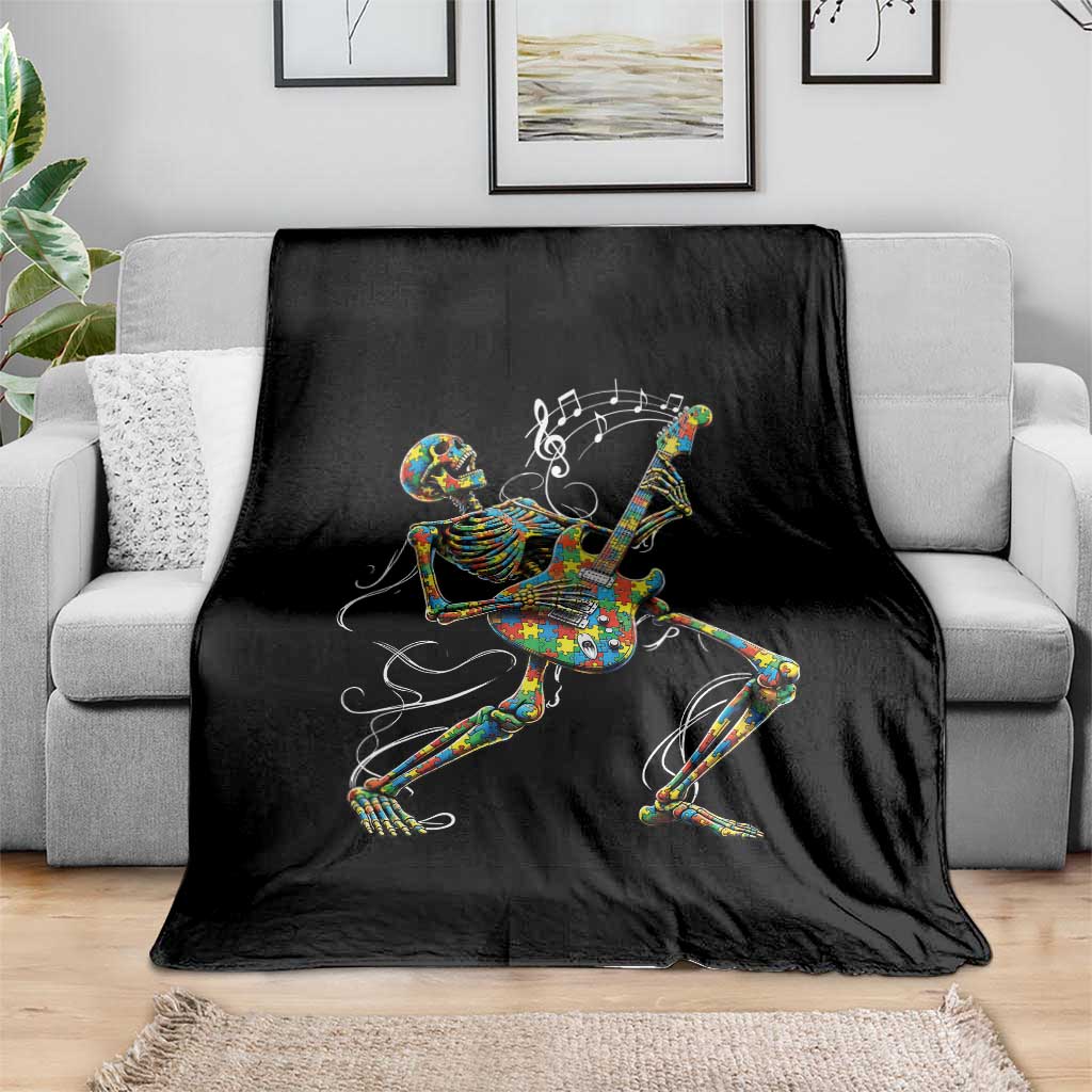 Autism Acceptance Rock Guitar Skeleton Throw Blanket Music Lover