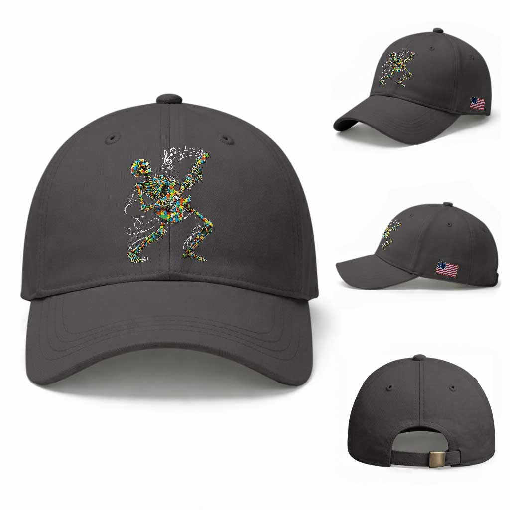 Autism Acceptance Rock Guitar Skeleton Baseball Cap Music Lover