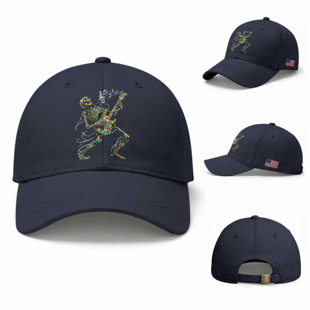 Autism Acceptance Rock Guitar Skeleton Baseball Cap Music Lover