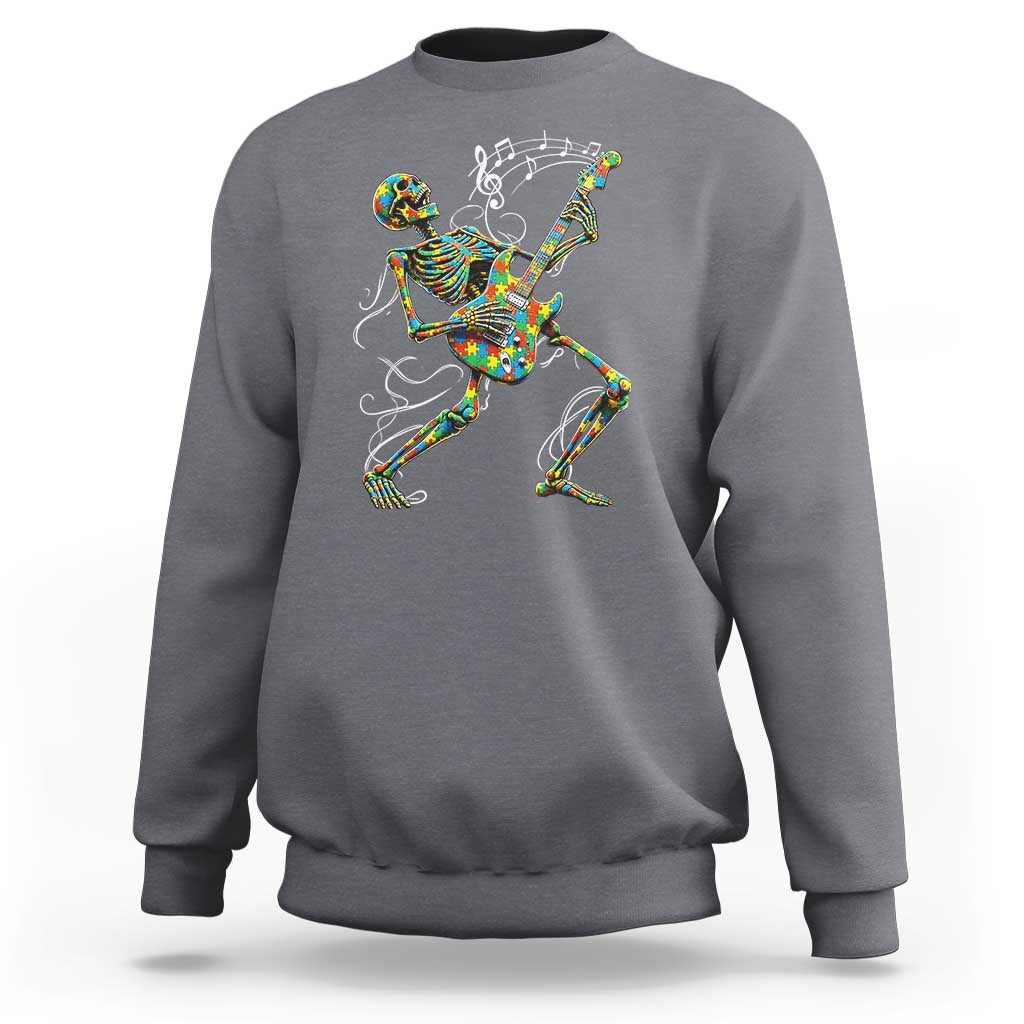 Autism Acceptance Rock Guitar Skeleton Sweatshirt Music Lover