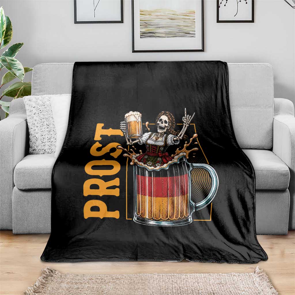 Funny Skeleton Oktoberfest Throw Blanket Spooky Prost German Beer Drinker Graphic
