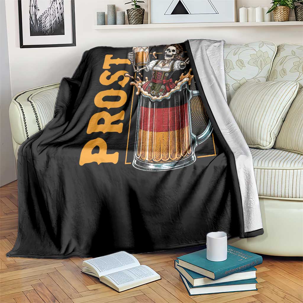 Funny Skeleton Oktoberfest Throw Blanket Spooky Prost German Beer Drinker Graphic