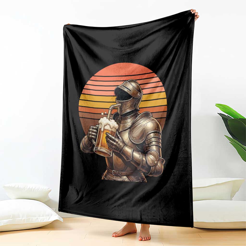 Funny Medieval Renaissance Drinker Throw Blanket Vintage Knight In Armor Beer Lover