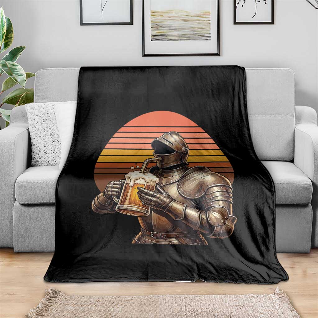Funny Medieval Renaissance Drinker Throw Blanket Vintage Knight In Armor Beer Lover
