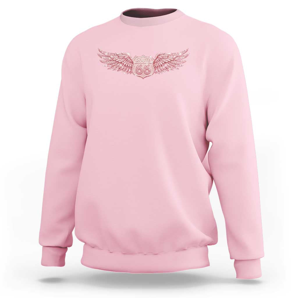 Pink Glitter Effect Route Highway 66 Sweatshirt Road Trip Motorcycle Adventure