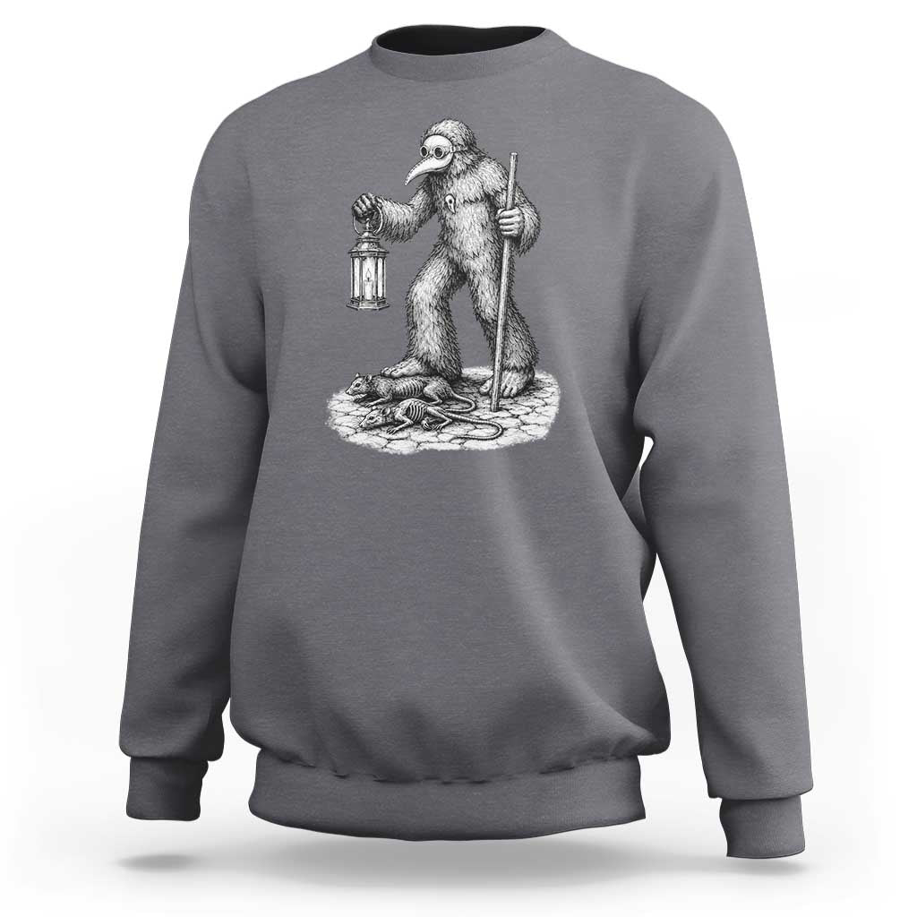 Gothic Plague Doctor Bigfoot Sweatshirt Horror Cryptid Spooky Folklore