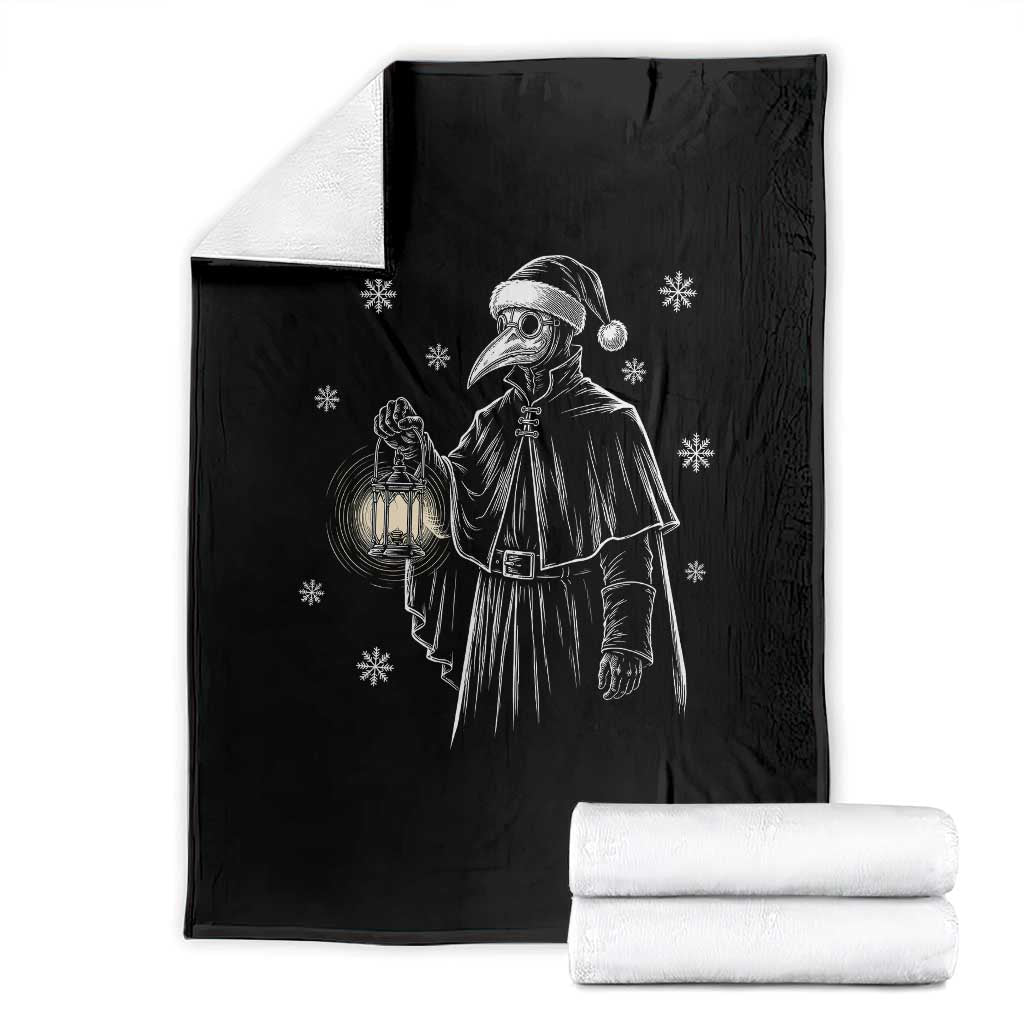 Grim Plague Doctor Santa Hat Christmas Throw Blanket Dark Gothic Holiday Horror
