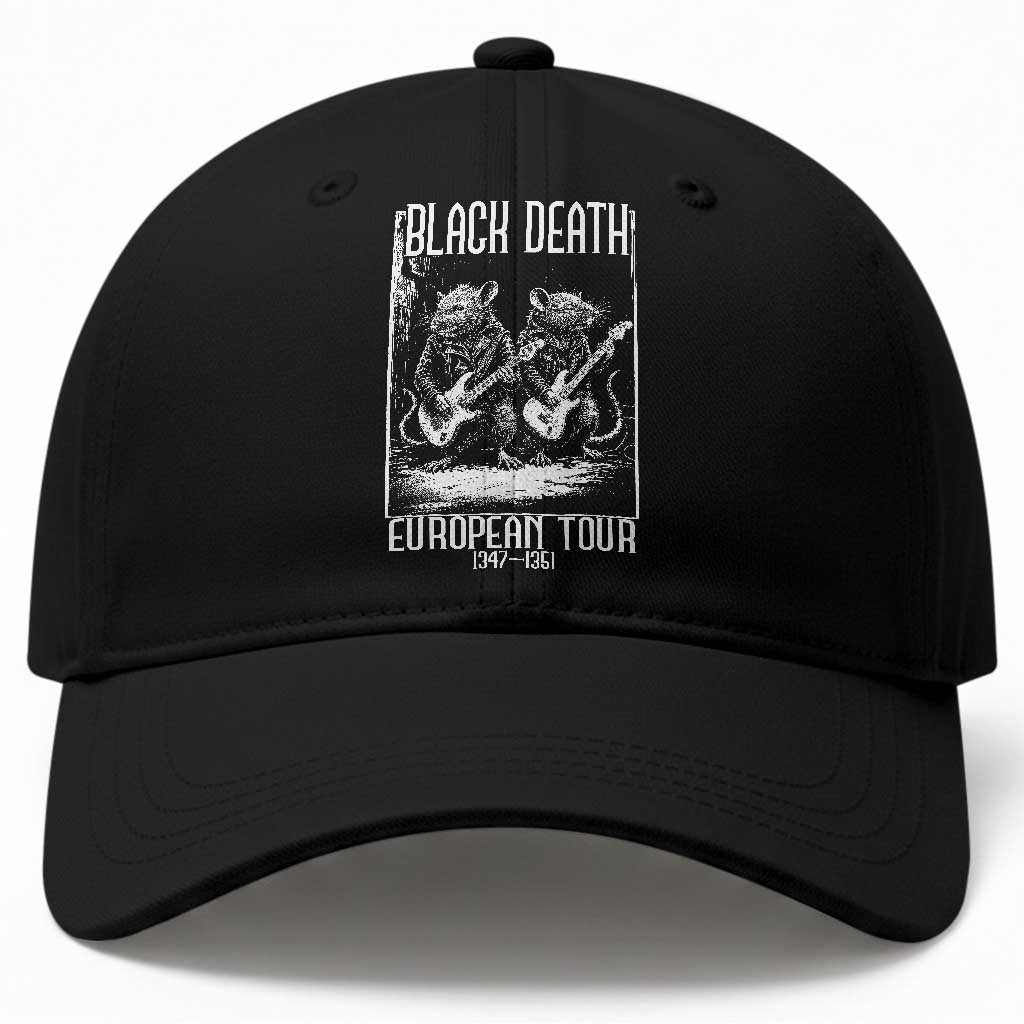 Black Death Plague Rat Musician Baseball Cap European Tour Medieval Dark Humor
