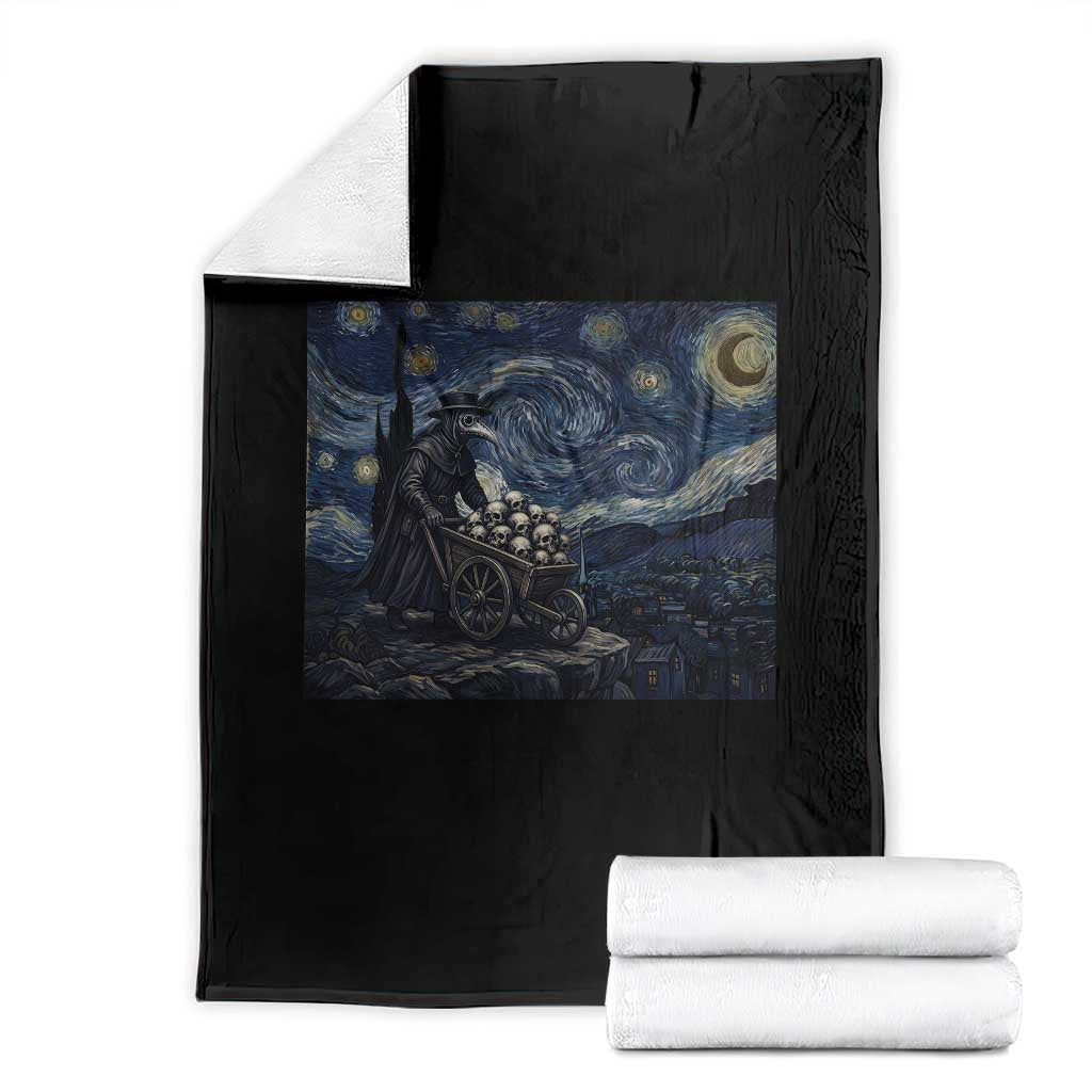 Gothic Plague Doctor Starry Night Inspired Throw Blanket Dark Parody Horror