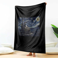 Gothic Plague Doctor Starry Night Inspired Throw Blanket Dark Parody Horror