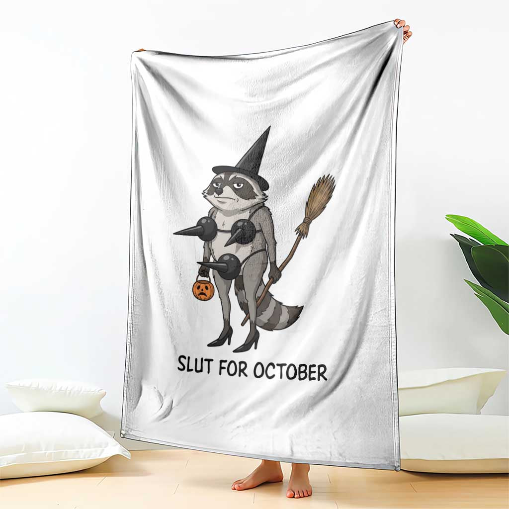 Funny Trashy Raccoon Witch Halloween Throw Blanket Slut For October