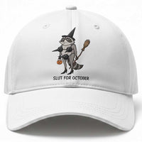 Funny Trashy Raccoon Witch Halloween Baseball Cap Slut For October