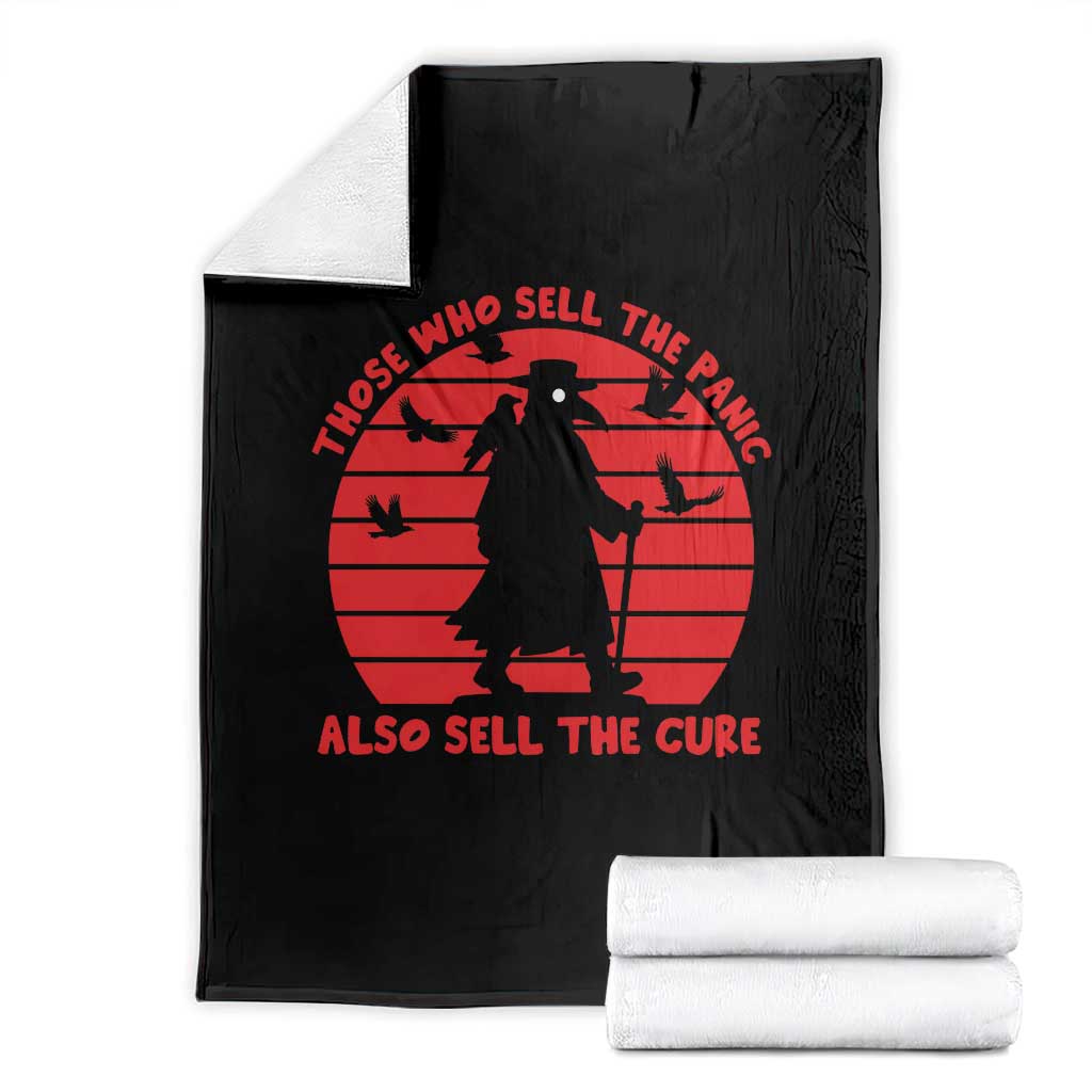 Vintage Plague Doctor Throw Blanket Those Who Sell The Panic Also Sell The Cure
