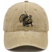 Funny Camo Turkey Hunter Rifle Gift Washed Cotton Baseball Cap