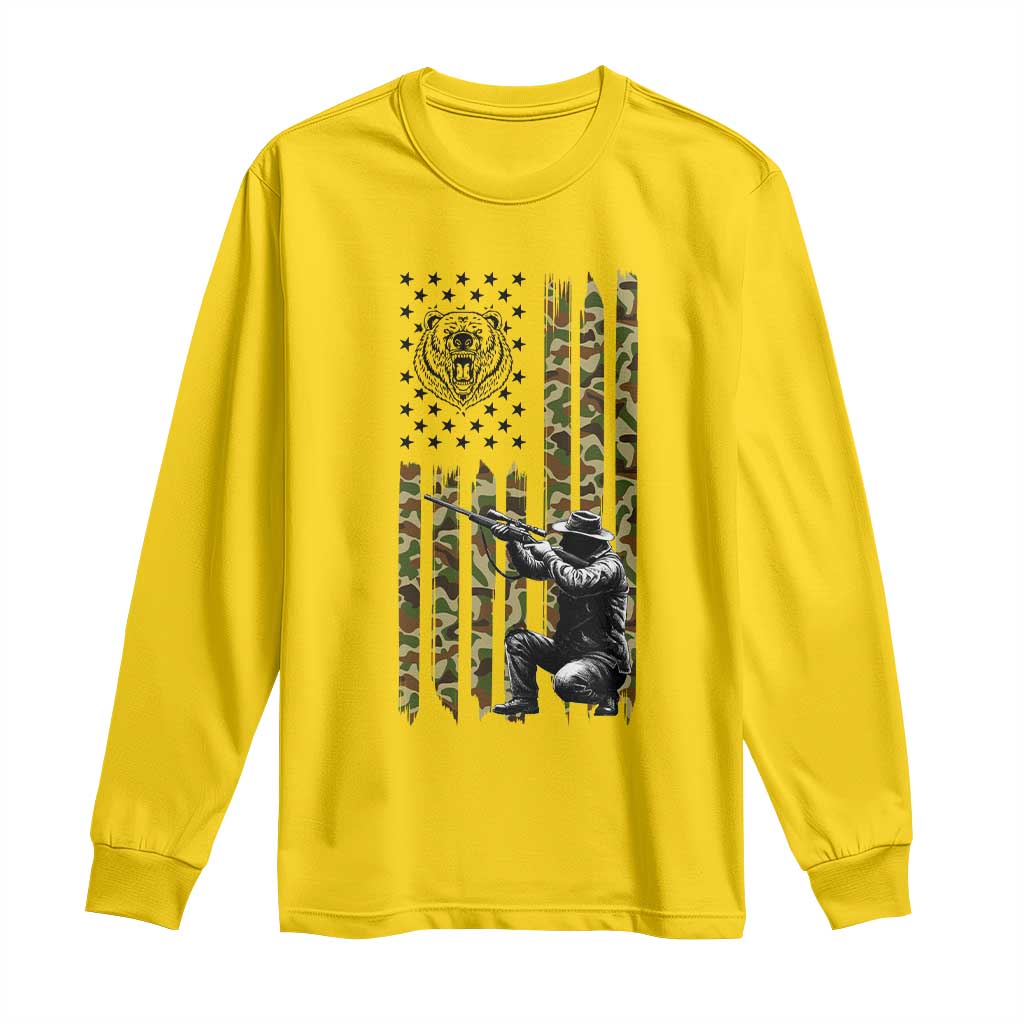 Bear Hunting Long Sleeve Shirt Camo American Flag Hunter Gift - Wonder Print Shop