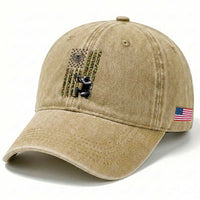 Bear Hunting Washed Cotton Baseball Cap Camo American Flag Hunter Gift