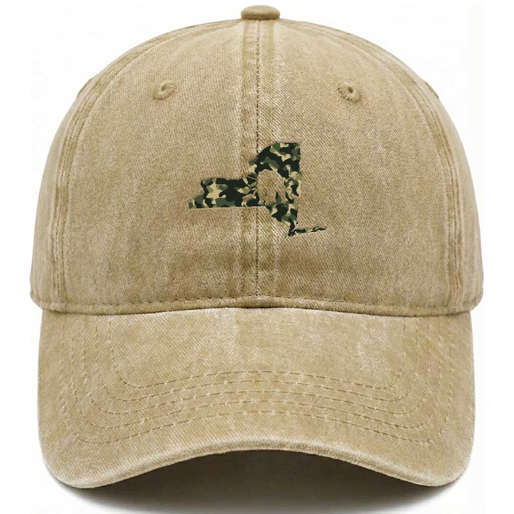 New York Bear Hunter Washed Cotton Baseball Cap Camo Map Hunting Season Gift