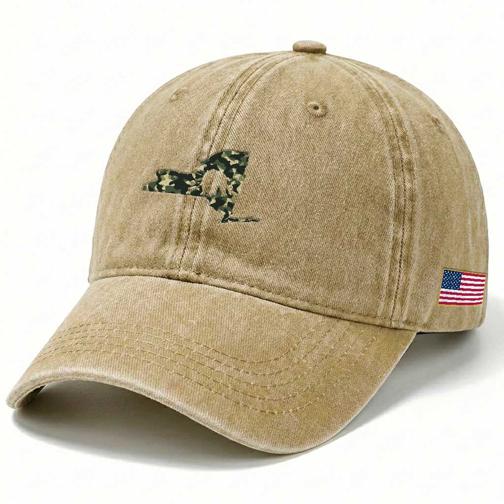 New York Bear Hunter Washed Cotton Baseball Cap Camo Map Hunting Season Gift