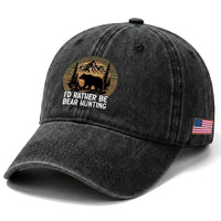Id Rather Be Bear Hunting Washed Cotton Baseball Cap Retro Sunset Hunter Gift