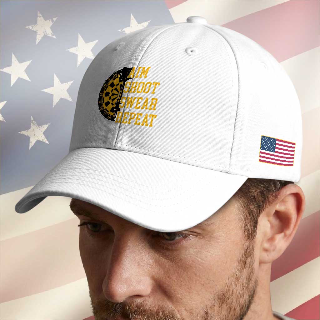 Funny Darts Retro Vintage Baseball Cap Aim Shoot Swear Repeat Dartist Gift