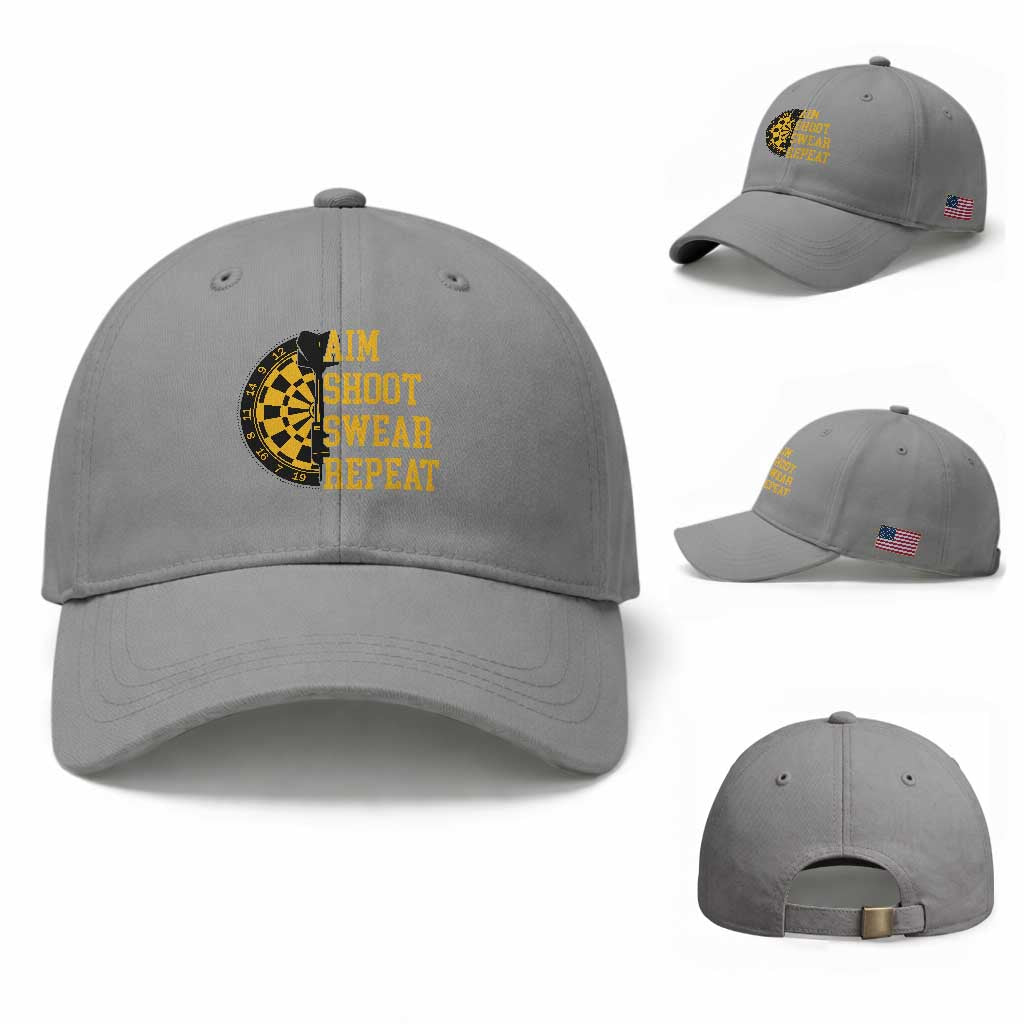 Funny Darts Retro Vintage Baseball Cap Aim Shoot Swear Repeat Dartist Gift