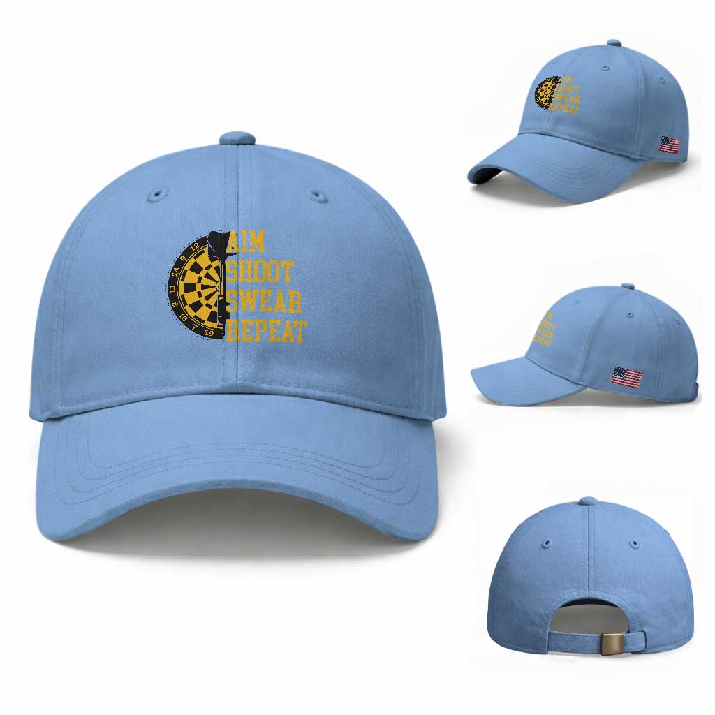 Funny Darts Retro Vintage Baseball Cap Aim Shoot Swear Repeat Dartist Gift