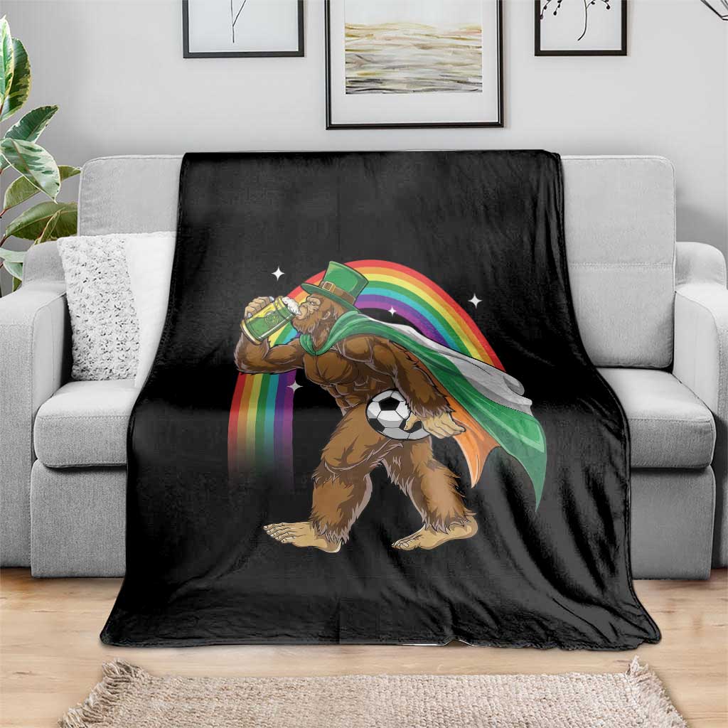 Funny Bigfoot Drinking Beer Throw Blanket St Patricks Day Soccer Lover