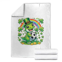 Cute Dinosaur Soccer Player Throw Blanket St Patricks Day Dino Lover