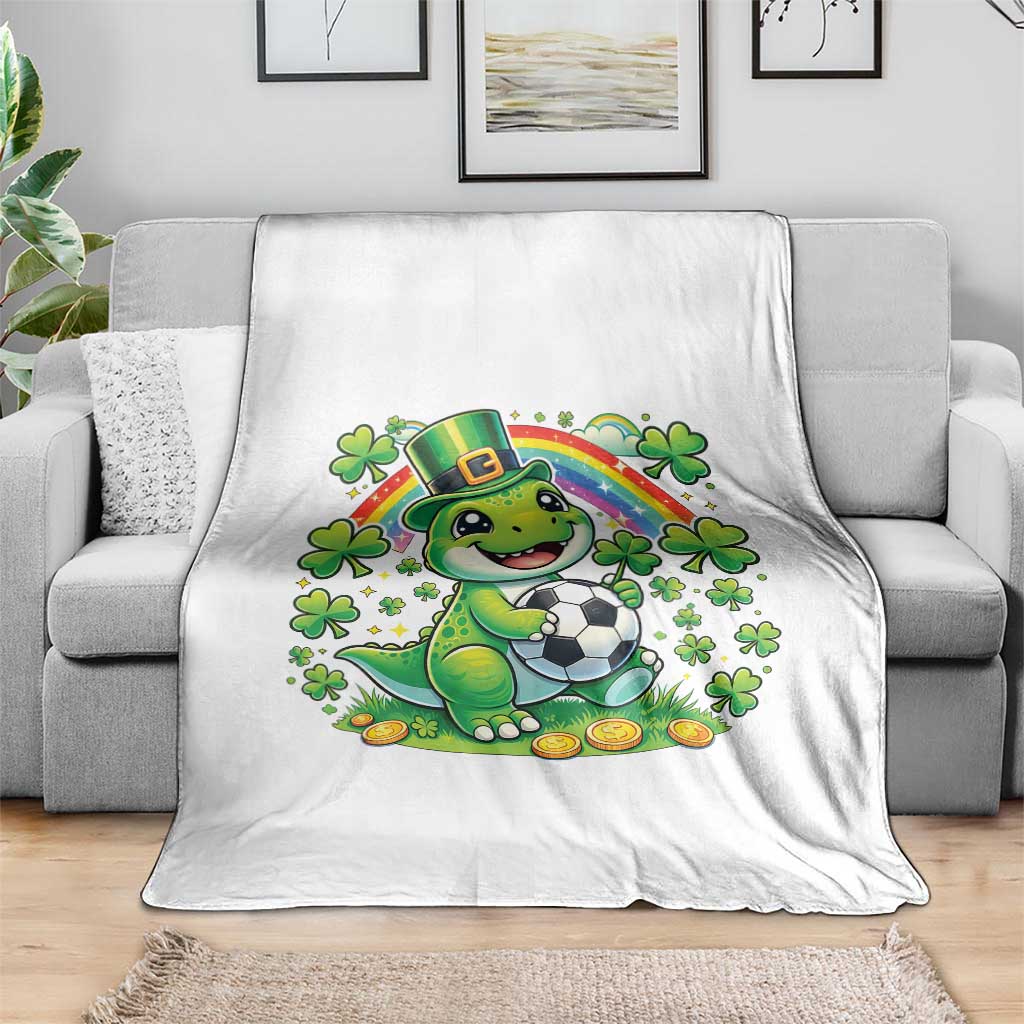 Cute Dinosaur Soccer Player Throw Blanket St Patricks Day Dino Lover
