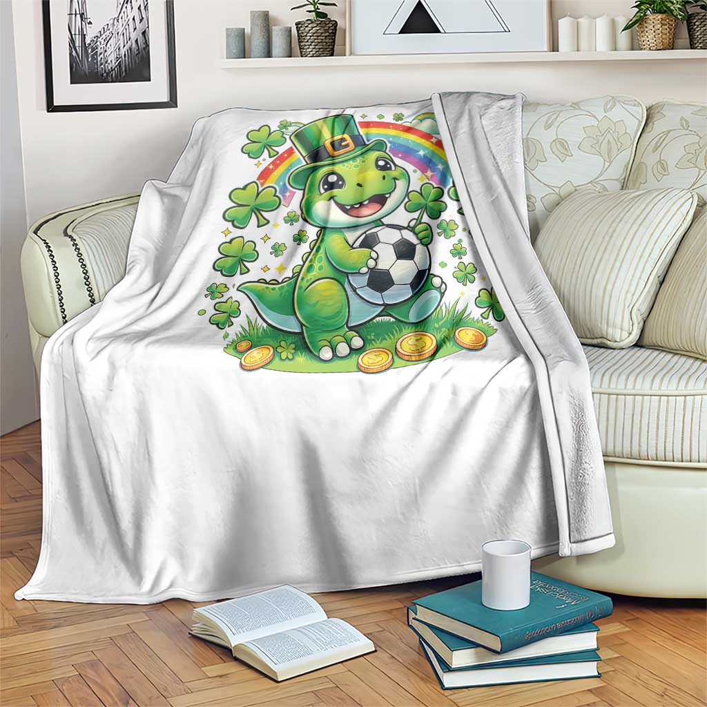 Cute Dinosaur Soccer Player Throw Blanket St Patricks Day Dino Lover