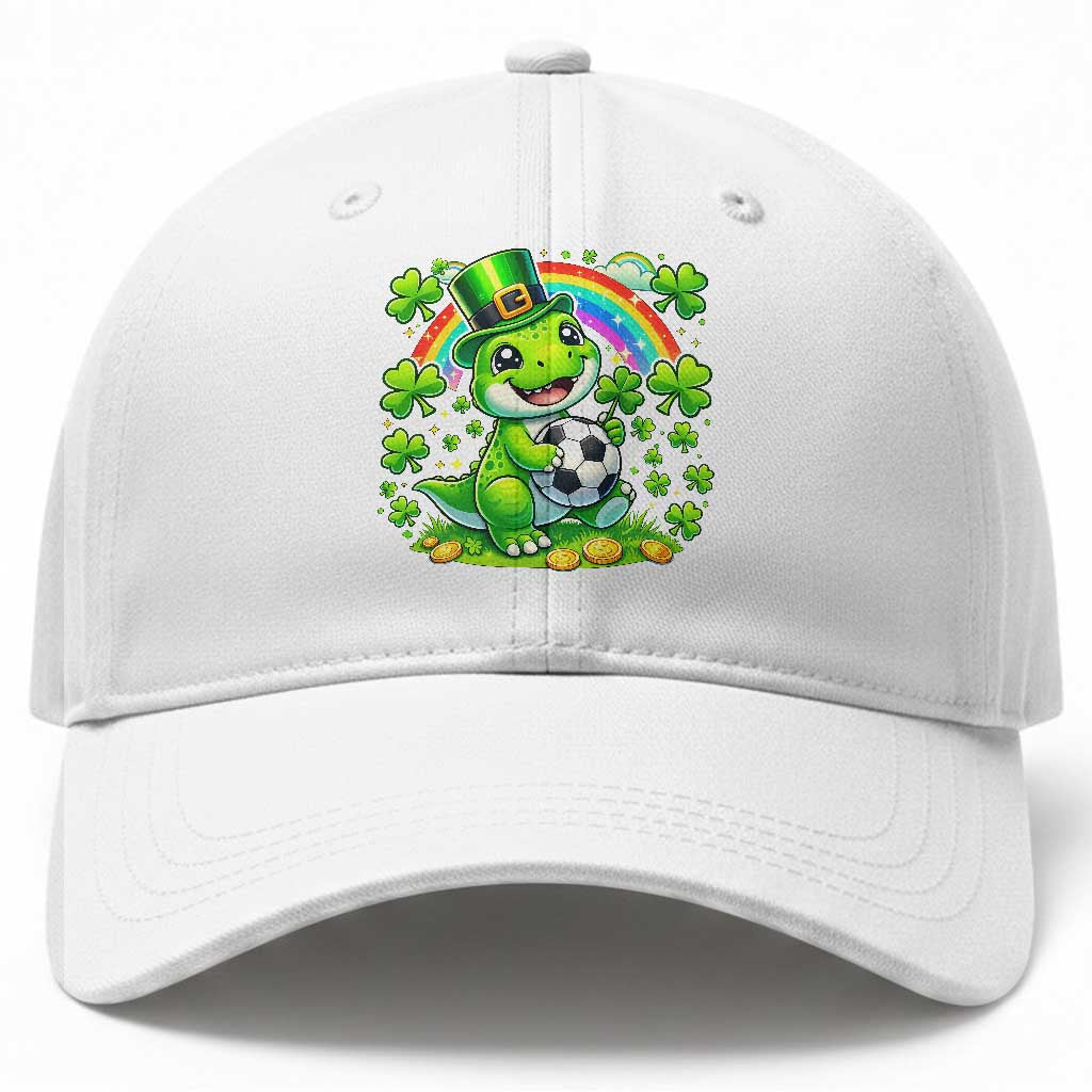 Cute Dinosaur Soccer Player Baseball Cap St Patricks Day Dino Lover