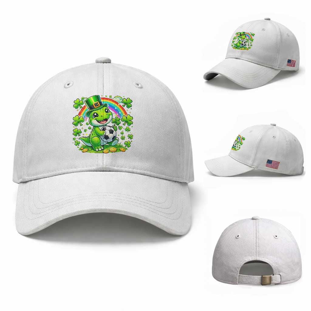 Cute Dinosaur Soccer Player Baseball Cap St Patricks Day Dino Lover