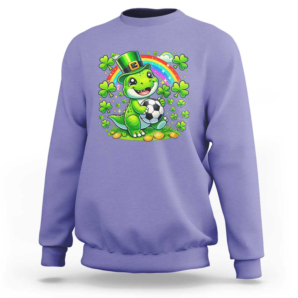 Cute Dinosaur Soccer Player Sweatshirt St Patricks Day Dino Lover