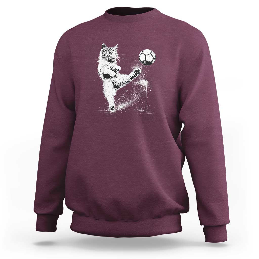 Cat Playing Soccer Sweatshirt Funny Cat Lover Gift