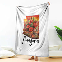 Arizona Map Blooming Cactus Flowers Gift Throw Blanket
