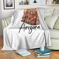 Arizona Map Blooming Cactus Flowers Gift Throw Blanket