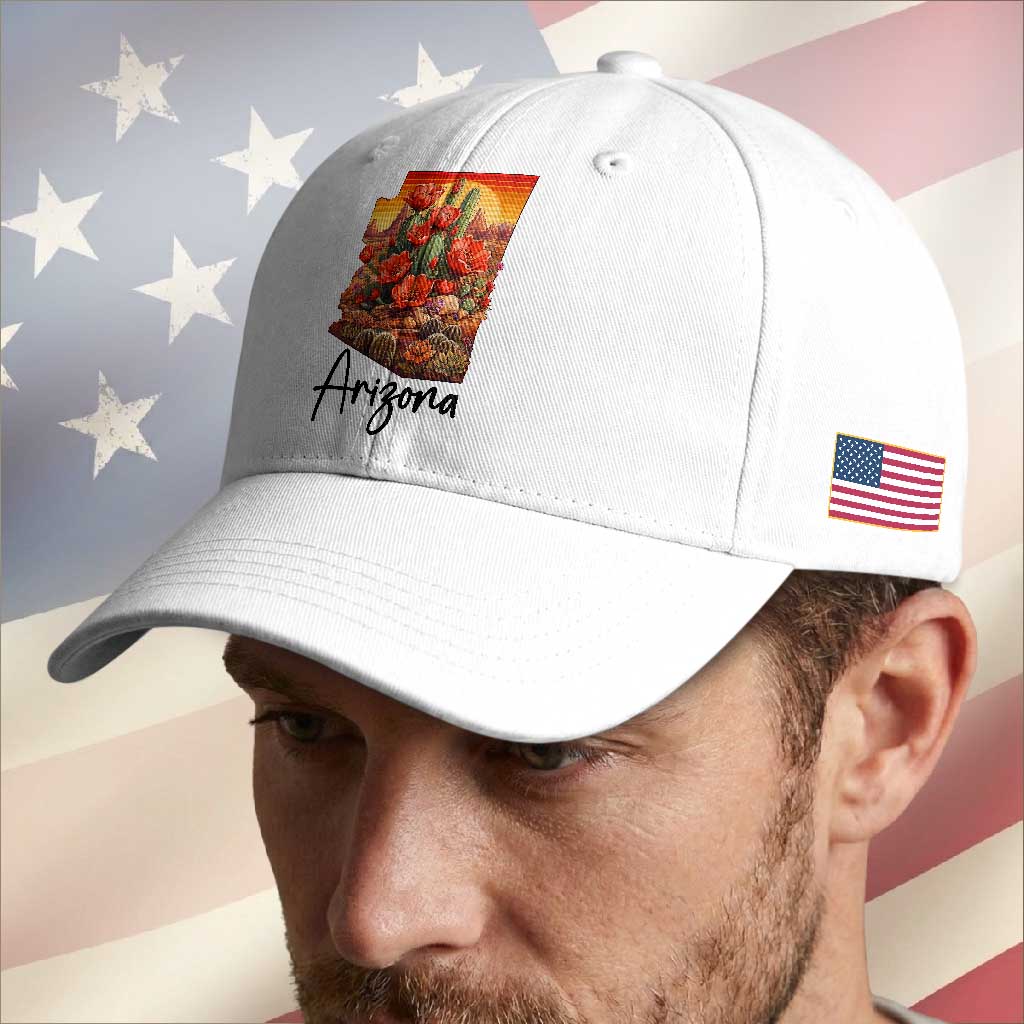 Arizona Map Blooming Cactus Flowers Gift Baseball Cap