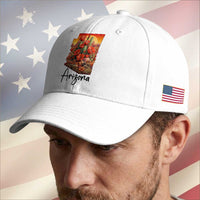 Arizona Map Blooming Cactus Flowers Gift Baseball Cap