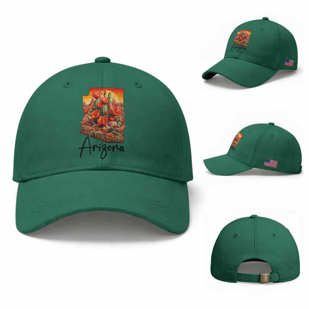 Arizona Map Blooming Cactus Flowers Gift Baseball Cap