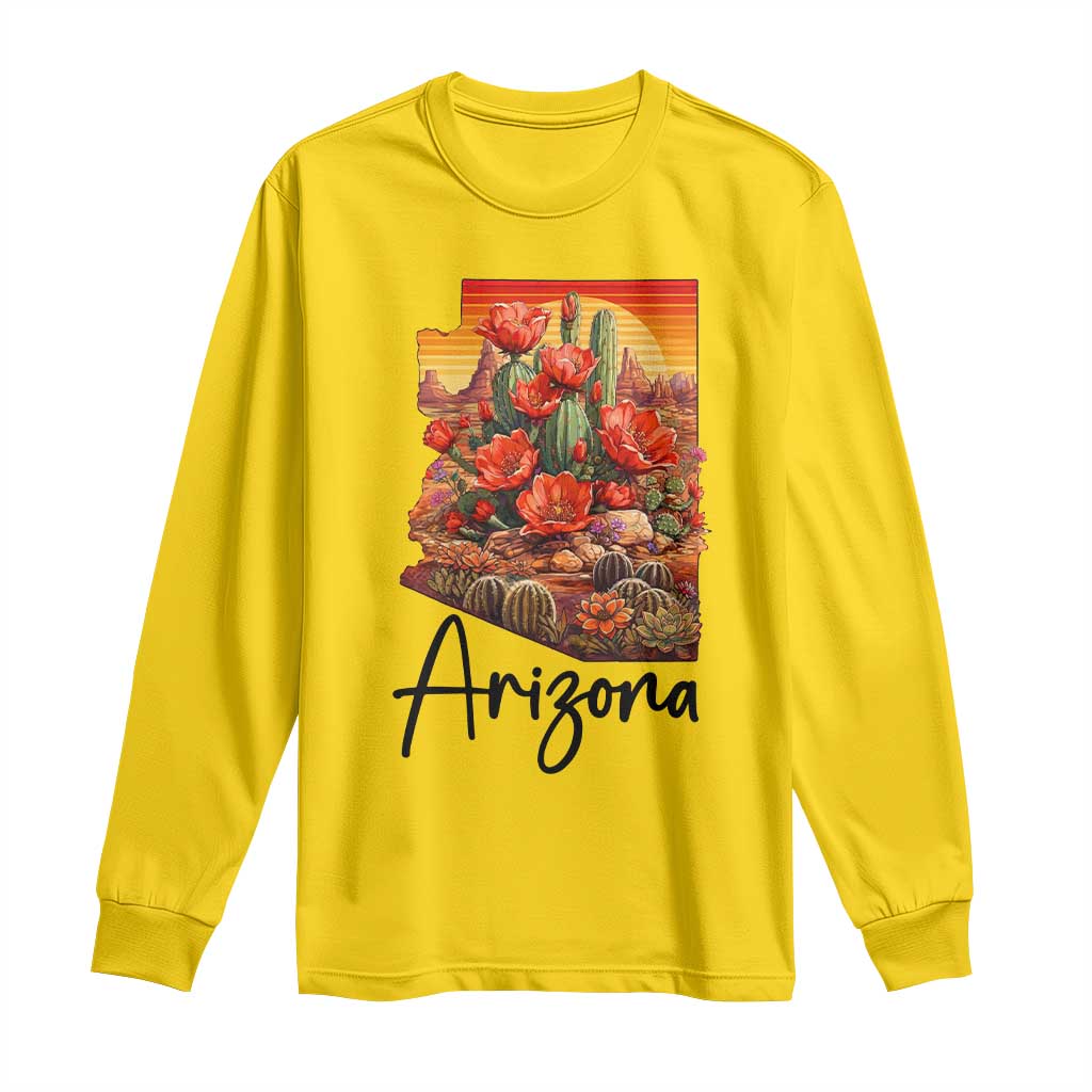 Arizona Map Blooming Cactus Flowers Gift Long Sleeve Shirt