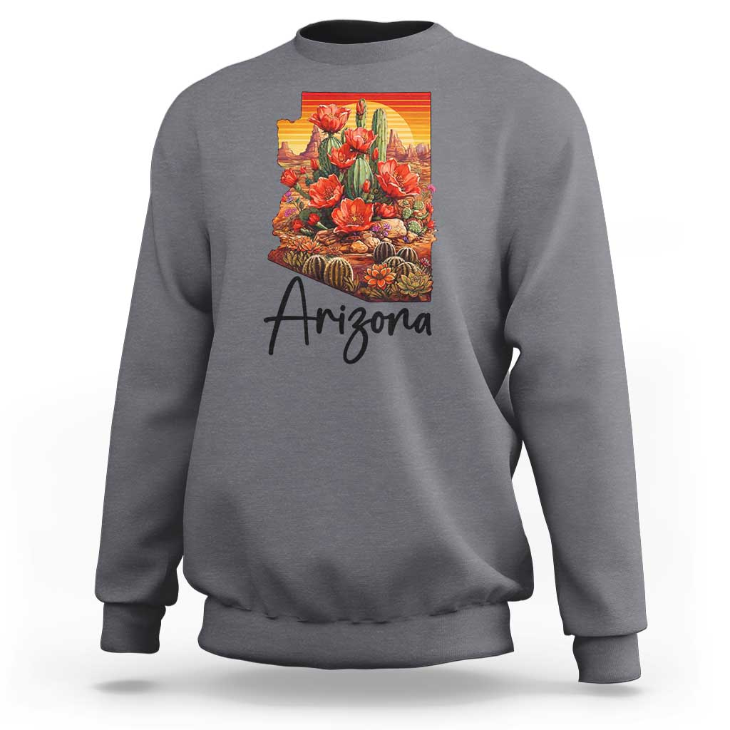 Arizona Map Blooming Cactus Flowers Gift Sweatshirt