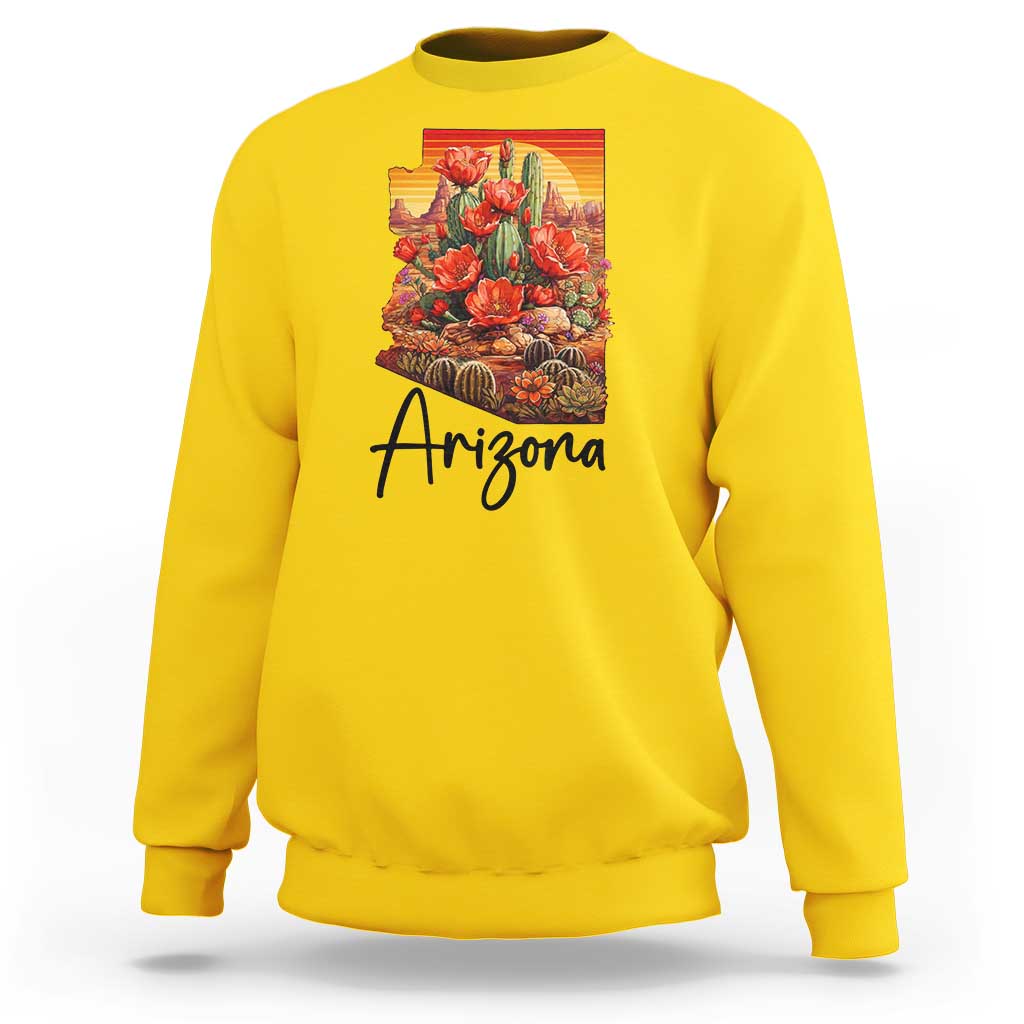Arizona Map Blooming Cactus Flowers Gift Sweatshirt