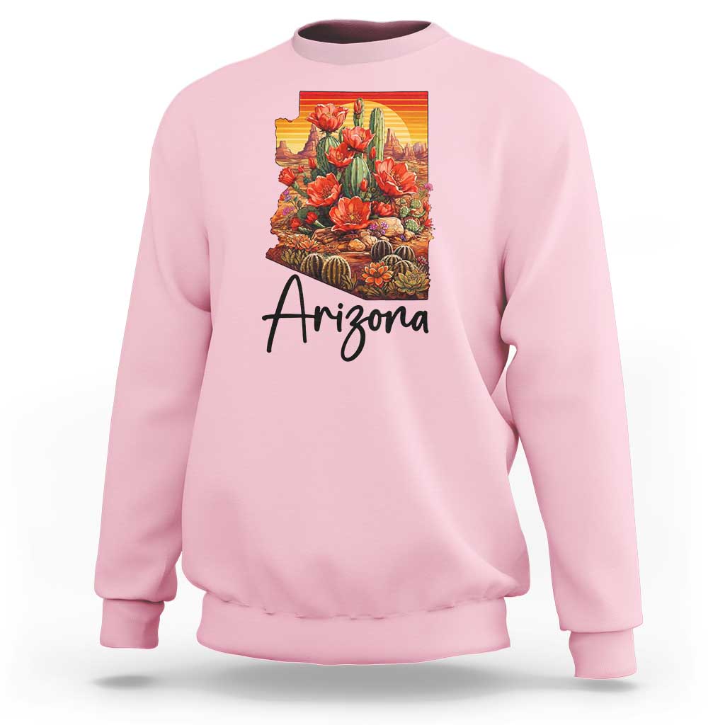 Arizona Map Blooming Cactus Flowers Gift Sweatshirt