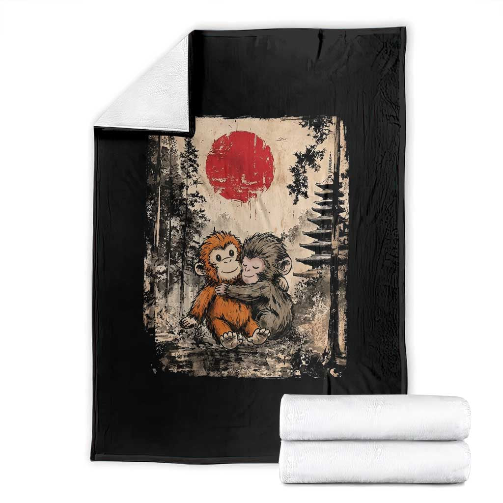 Vintage Japanese Ukiyoe Punch Baby Monkey Throw Blanket Kawaii Animal Gift