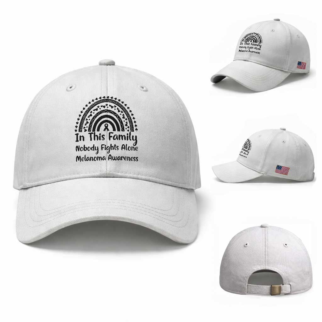 In This Family Nobody Fights Alone Baseball Cap Melanoma Warrior Support