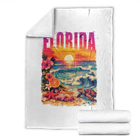 Retro Florida Beach Throw Blanket Summer Vacation Gift