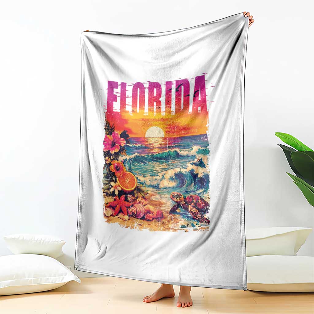 Retro Florida Beach Throw Blanket Summer Vacation Gift