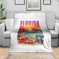 Retro Florida Beach Throw Blanket Summer Vacation Gift