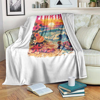 Retro Florida Beach Throw Blanket Summer Vacation Gift